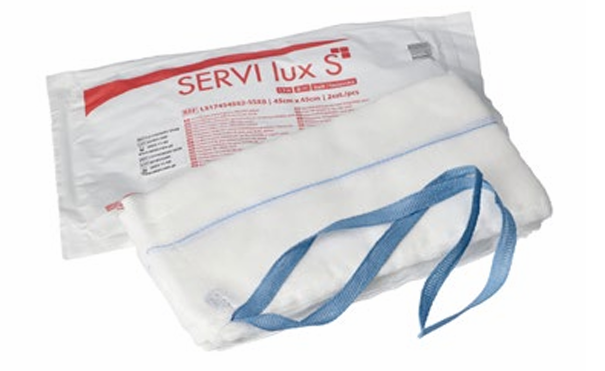 Серветки марлеві SERVI Lux S cтерильні, з ниткою RTG та стрічкою 45х45 см, 6 шарів